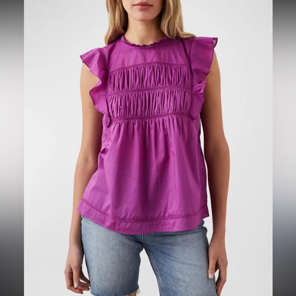 RAILS Filomena Flutter-Sleeve Fuchsia Ruffle Blouse M